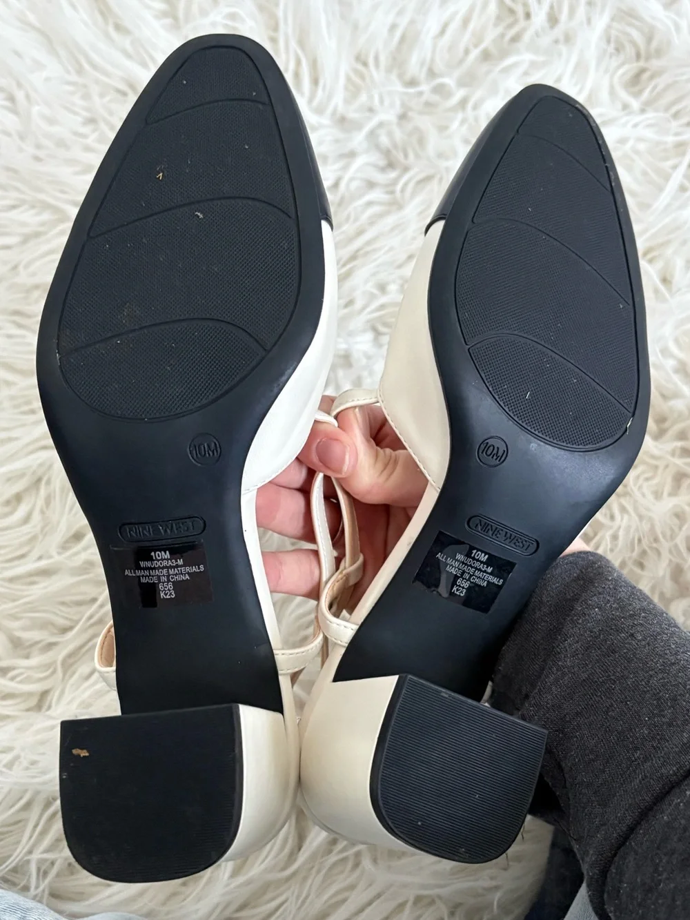 Nine West Black & White Cap Toe Block Heel Slingback Sandals Size 10